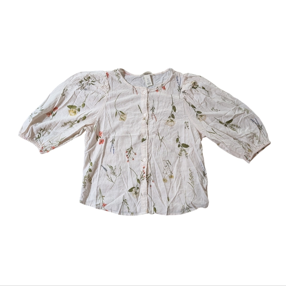 Light Pink Floral Button-Front Blouse